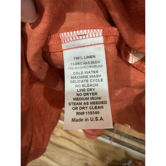 Lisa Bayne rust/orange linen dress lagenlook size Medium Petite - Picture 4 of 8